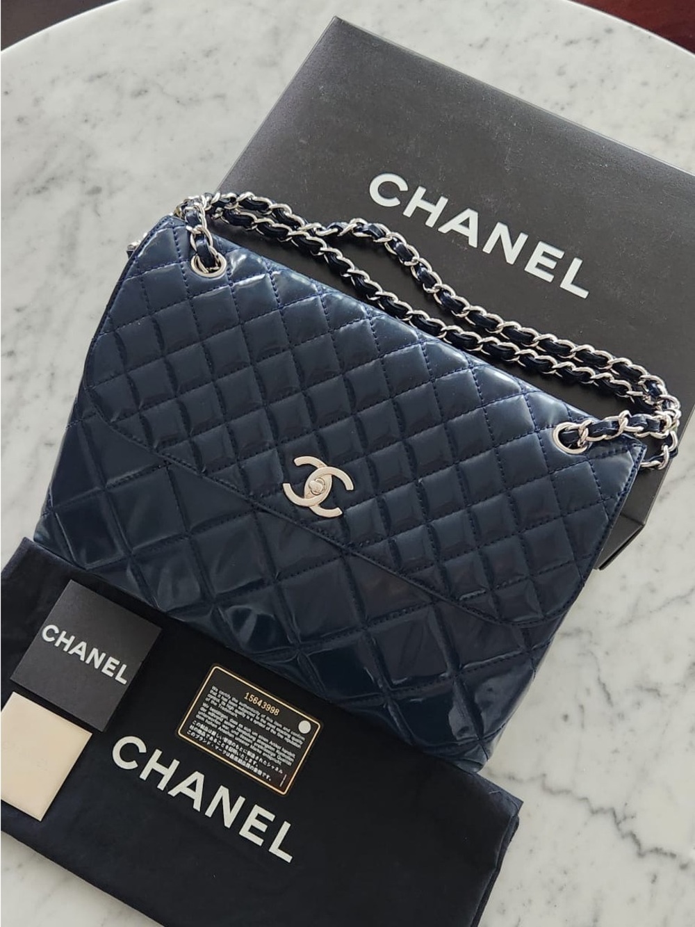 CHANEL Navy Quilted Patent Leather In the Business Bag